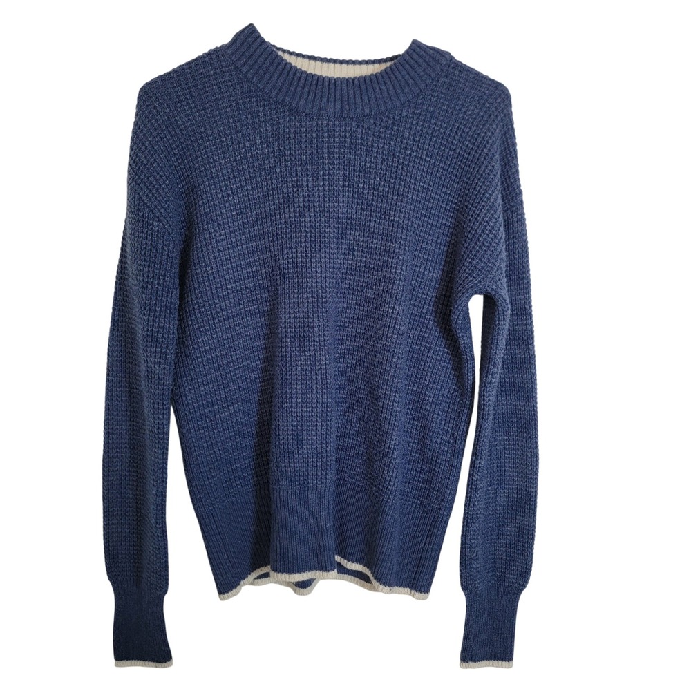 Faherty Men Fisherman Knit Wool Blend Crewneck Sweater Indigo Blue XS LongSleeve